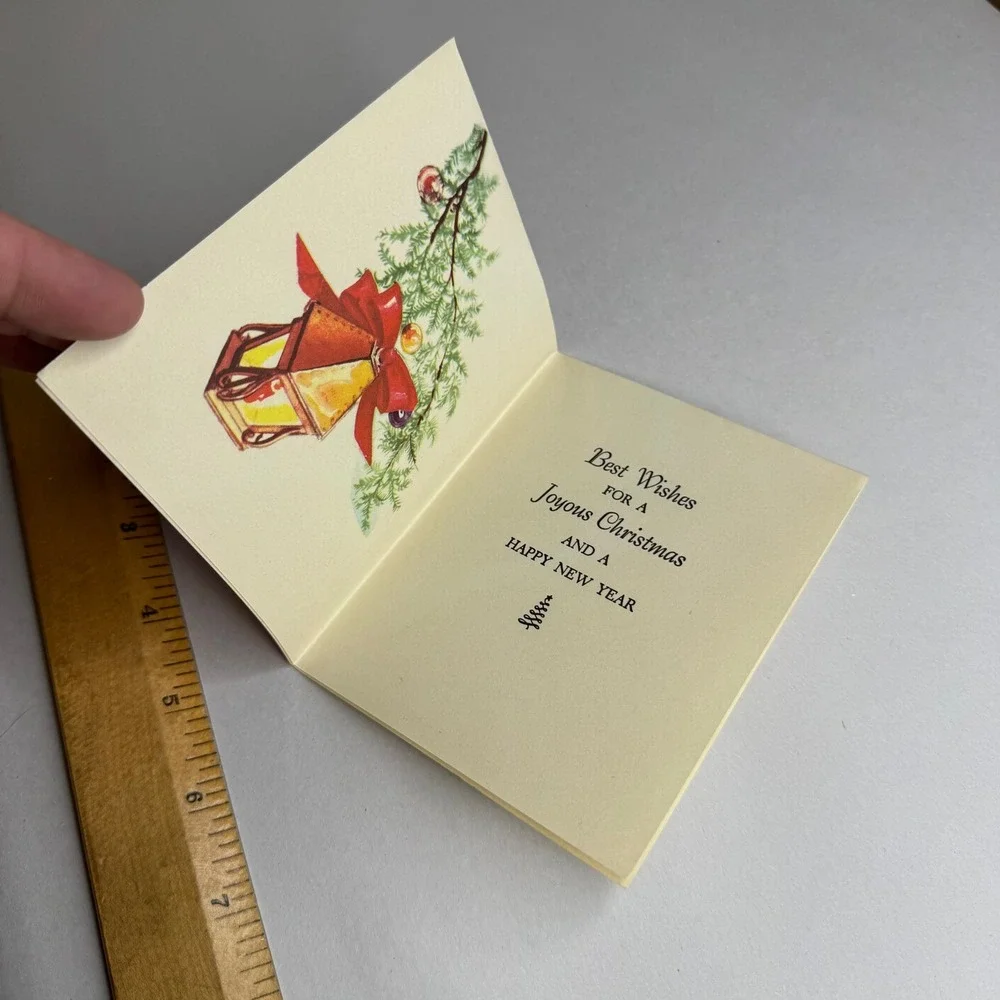 Vintage Diamond Line‎ Christmas Card Gold Bells Red Mid Century Modern MCM